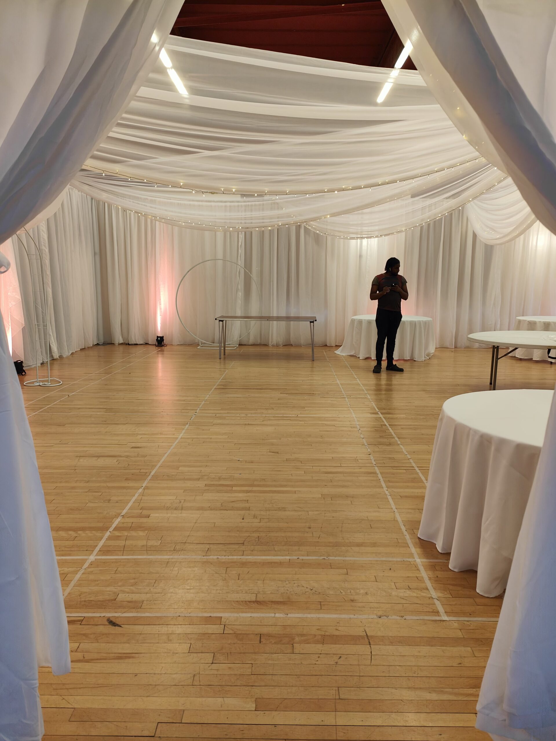 White wall drapes for a wedding