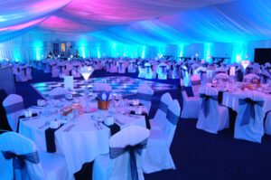 Winter wonderland draping, white wedding sdraping and lighting