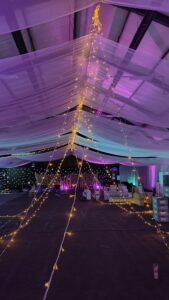 Starcloth hire, large venue wall drapes, fairy lights