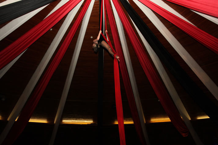 Dramatic ceiling drape in a venue