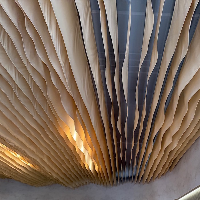 Bespoke ceiling drape at festival of speed for JLR {{brizy_dc_image_alt imageSrc=