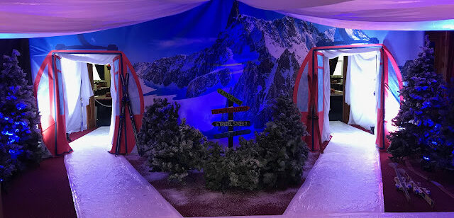 Winter wonderland themed entrance for a corporate Christmas party
