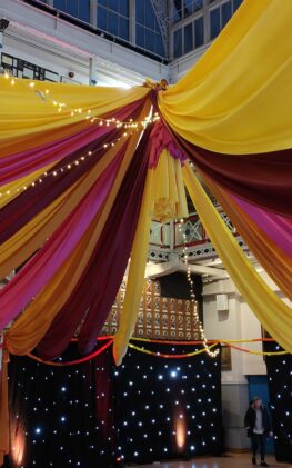 Ceiling drape London Scottish House Multiple coloured ceiling drape in London Scottish house.