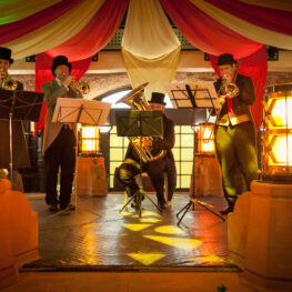 Ceiling draping with a band tobacco docks