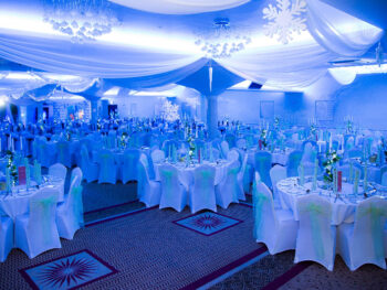 Draped room with blue lighting