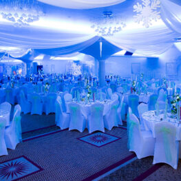 Draped room with blue lighting