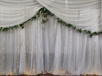 White wall drapes, wall drapes hire. Weddings and events