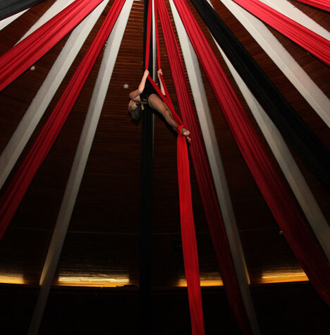 Dramatic ceiling drape in a venue